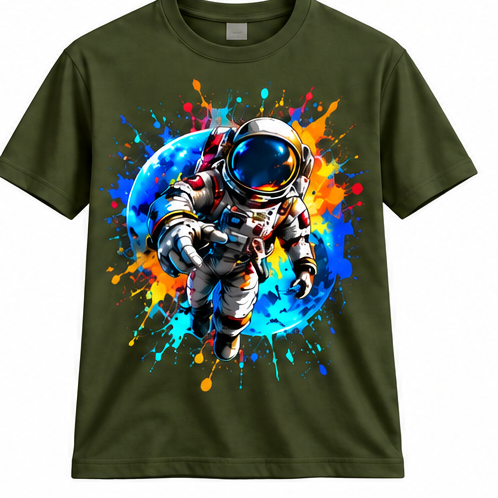 Olive green astronaut graphic T-shirt