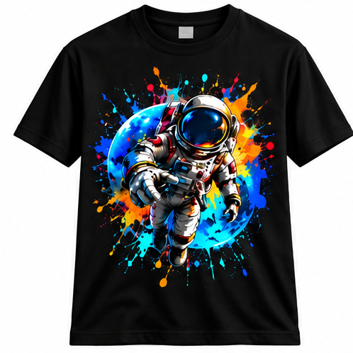 Black astronaut graphic T-shirt