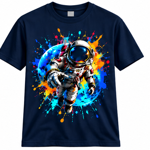 Navy blue astronaut graphic T-shirt