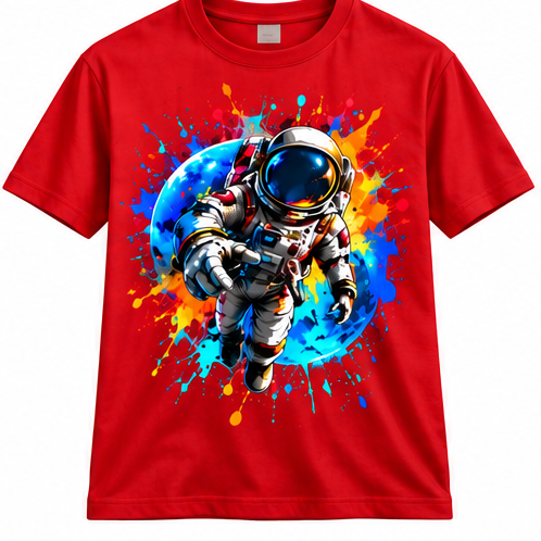 Red astronaut graphic T-shirt