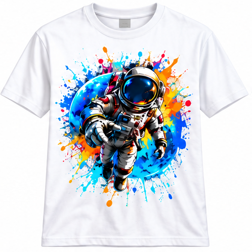 White astronaut graphic T-shirt
